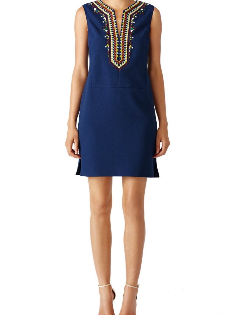 Tory Burch Sophia Navy Embroidered Bib Shift Dress 6